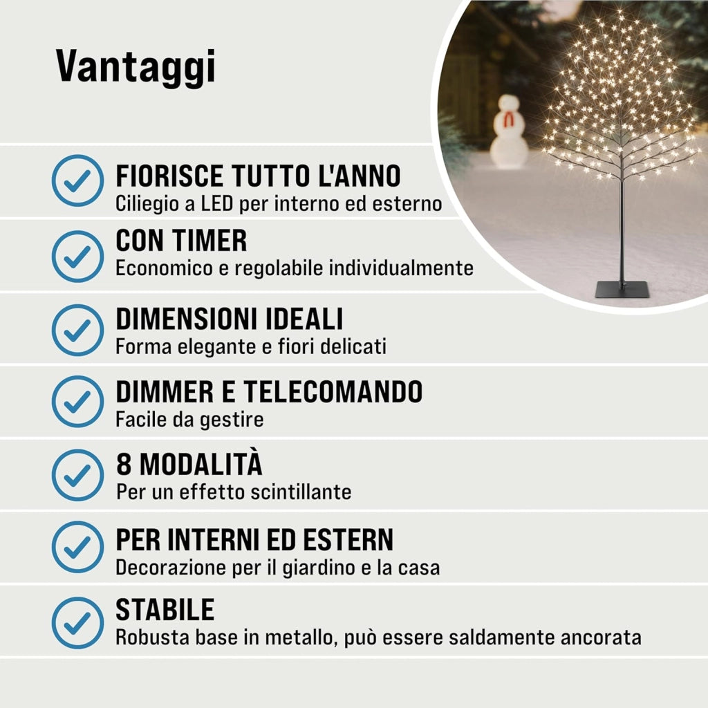 Albero Luminoso 2 pz Alberi Fiori Ciliegio 220cm 220 LED Telecomando Timer 8 Modi Illuminazione Interno Esterno Bianco Caldo