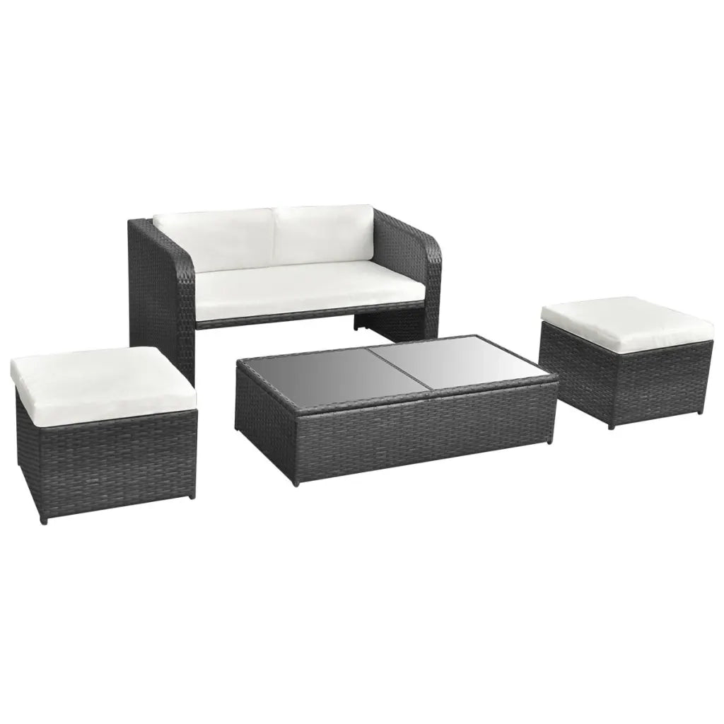 Set Divani da Giardino 4 pz con Cuscini in Polyrattan Nero cod mxl 36244