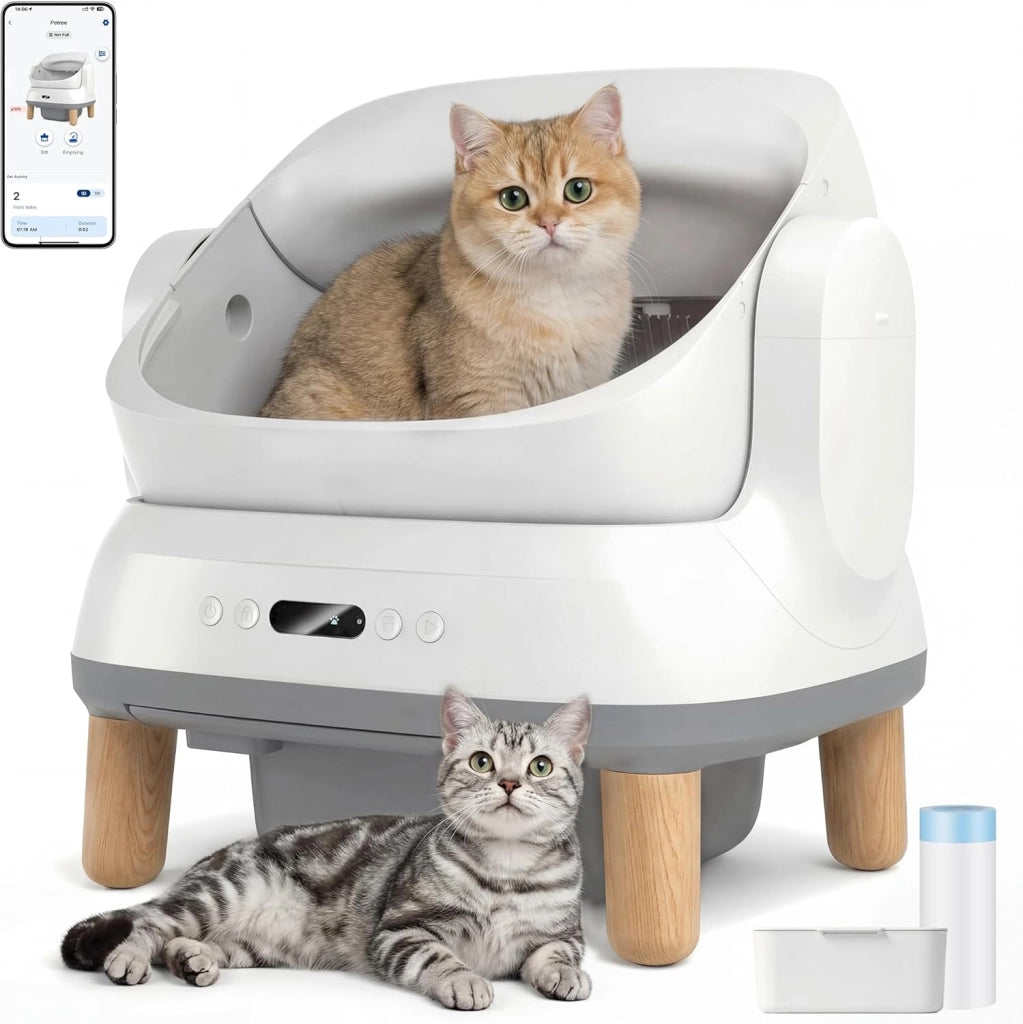 Lettiera Gatto Autopulente, Lettiera Autopulente per Gatti XXL Elettrica con Sensori di Sicurezza/Protezione Anti-Intrappolamento/APP, Adatta per Gatti Grandi-Open-Top Automatic Cat Litter Box