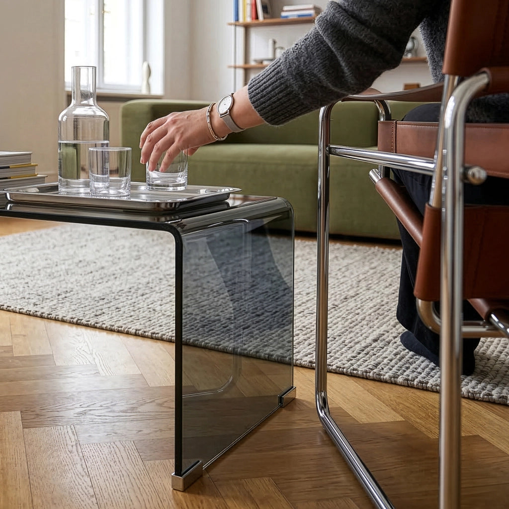 Tavolino da Caffè Väsas in Vetro 90 x 45 x 35 cm - Grigio [en.casa]