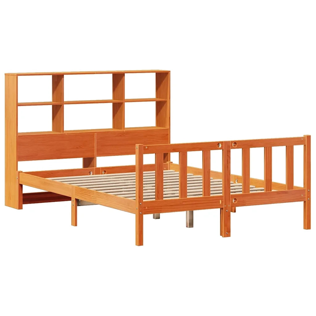 Letto Libreria senza Materasso Marrone Cera 150x200 cm in Pino 3321723