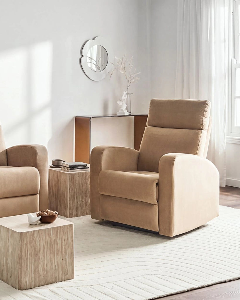 Poltrona reclinabile manualmente in velluto marrone chiaro design moderno glamour soggiorno