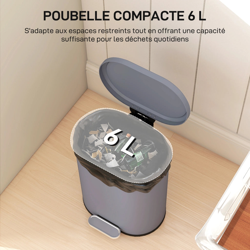 Pattumiera Cucina 6L ¨C zephmum ¨C Grigio 24.5x21.5x29.5cm