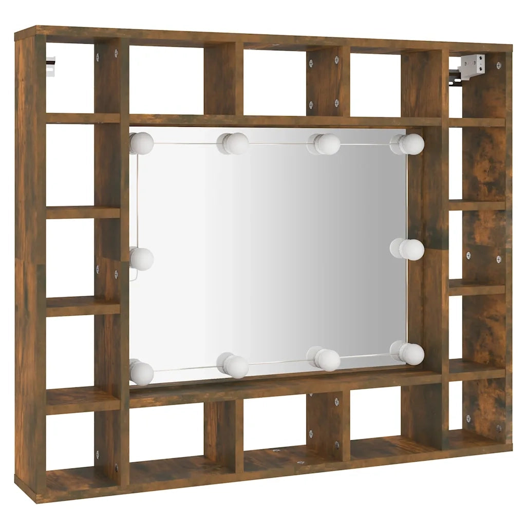 Mobile a Specchio | Armadio da bagno con LED Rovere Fumo 91x15x76,5 cm