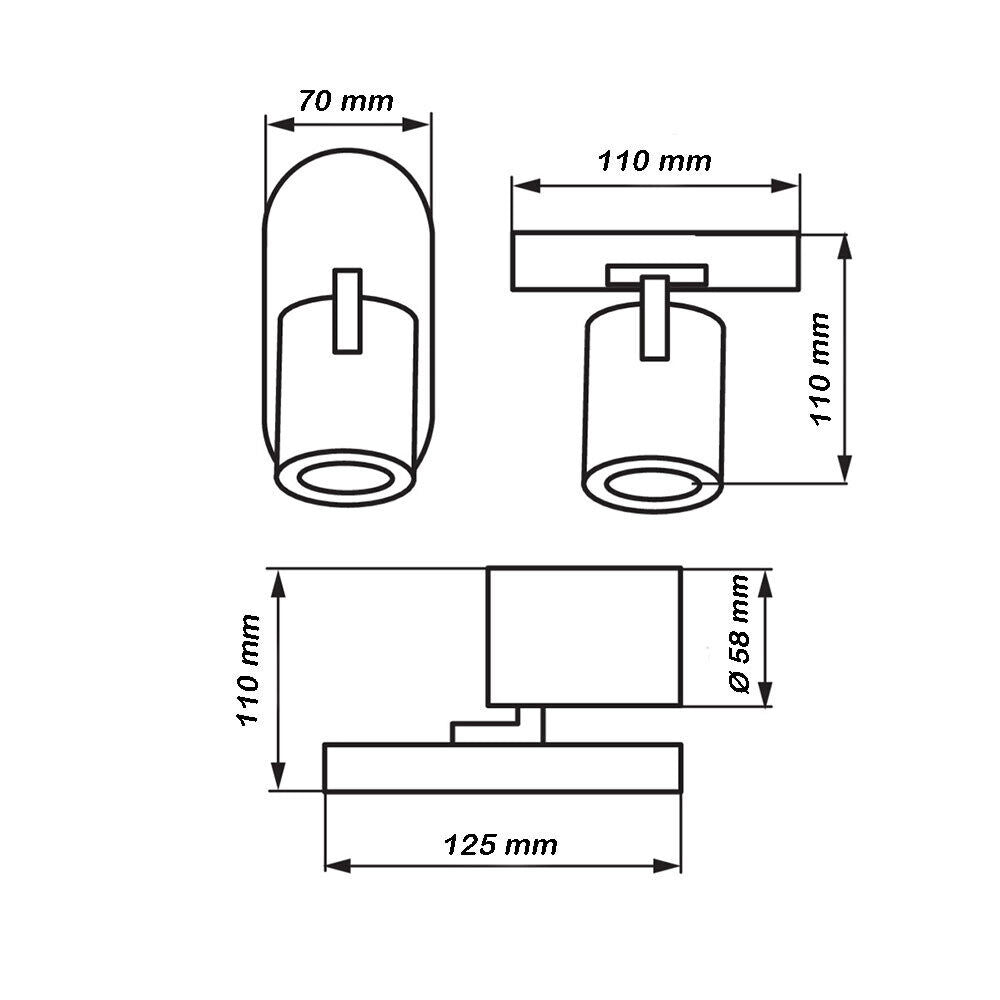 Plafoniera lampada da soffitto Nero e Oro faretto direzionabile e attacco per lampade GU10 ad 1 diffusore