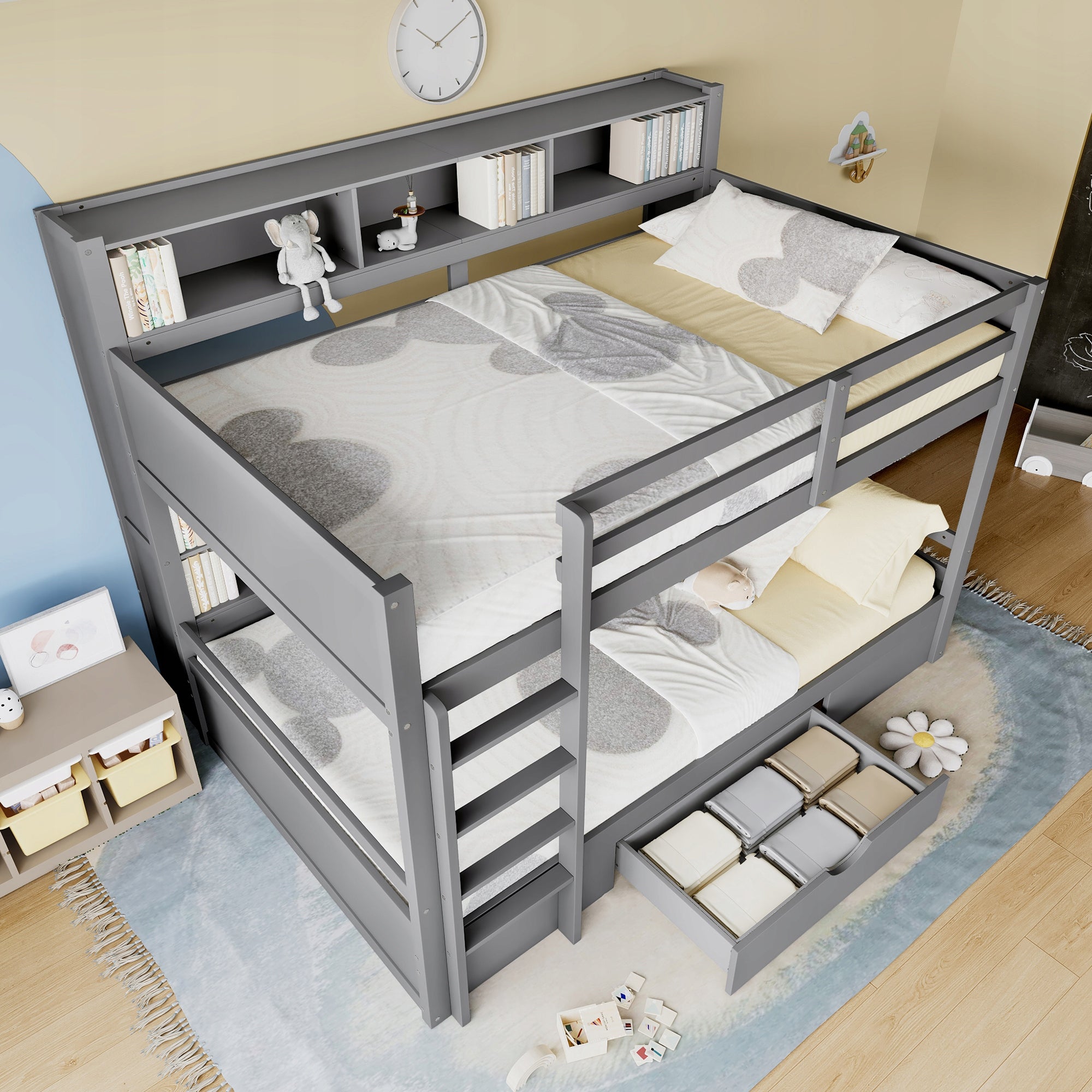 Letto a castello 90x200 - Xylo - Grigio con cassetti
