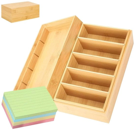 Scatola per le carte con coperchio in legno - 4 pareti divisorie rimovibili - 400 fogli di carta - Legno di bambù - Organizzazione delle carte - Scatola di archiviazione