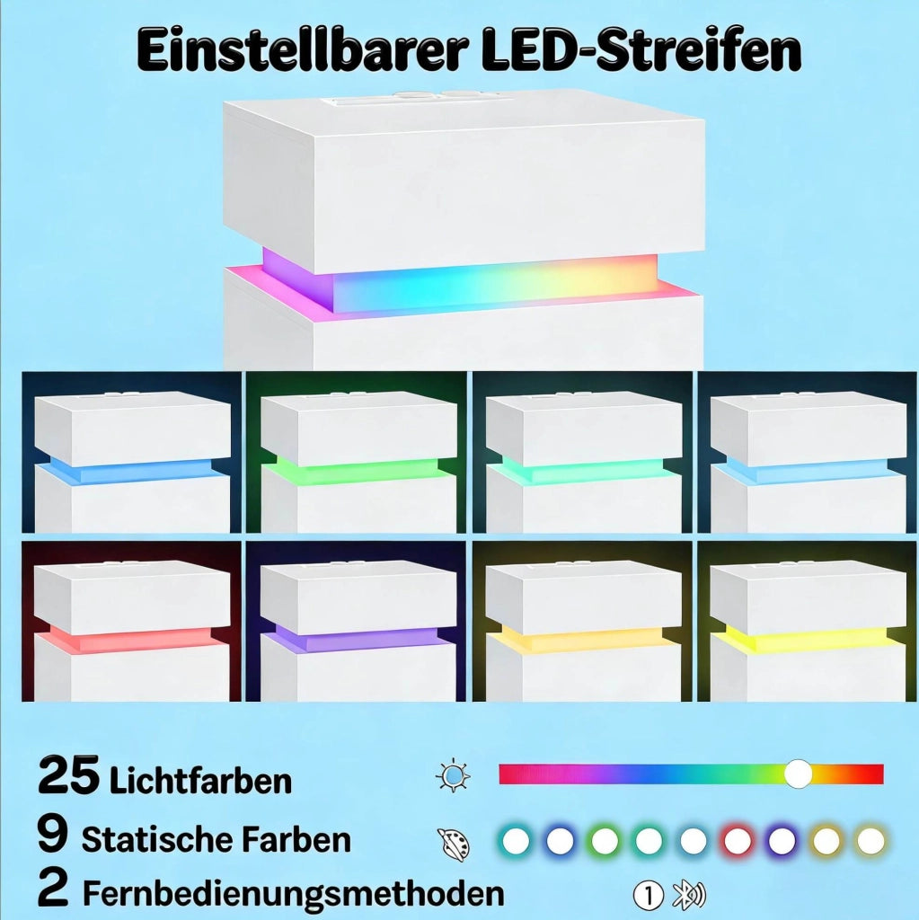 Set di 2 comodini bianchi con LED, prese USB e 2 cassetti
