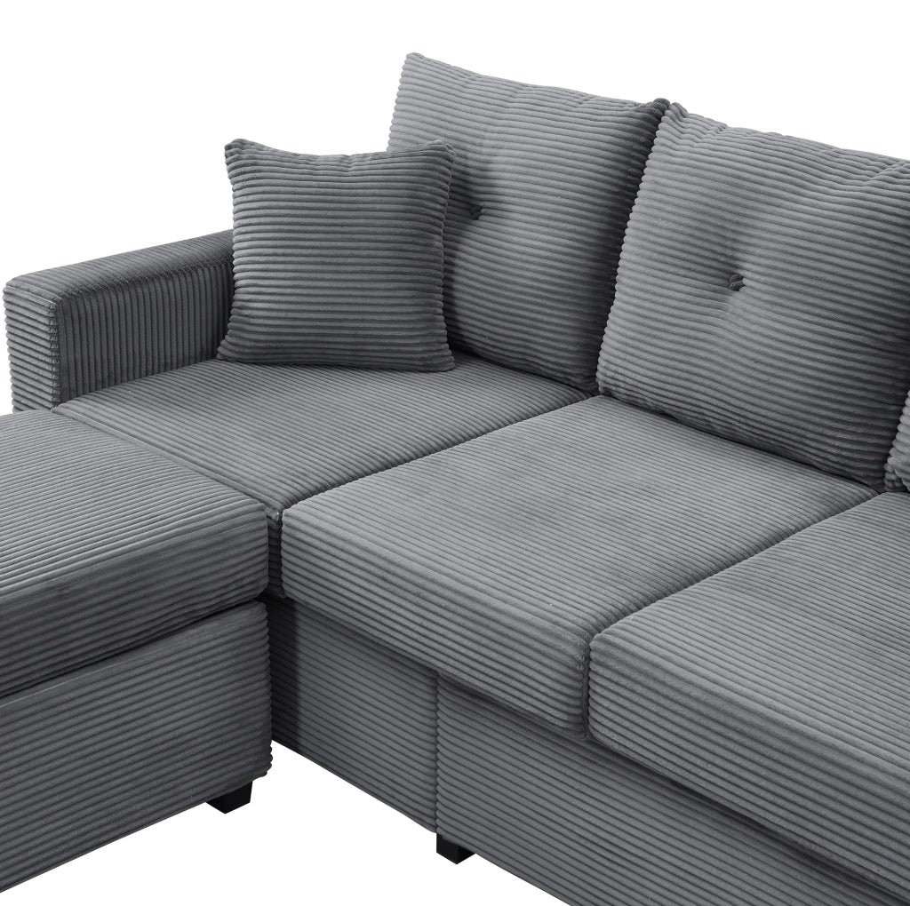 Divano angolare modulare a L con pouf; LED controllate da app; rivestimento in corduroy grigio antico