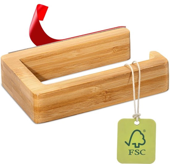 Supporto per carta igienica in legno FSC senza forare - Facile da installare - Bamboo proveniente dalla gestione sostenibile della foresta - Rimane saldamente appeso al muro