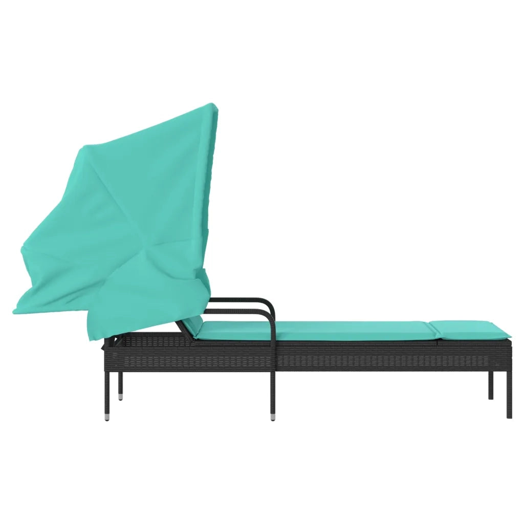 Lettino prendisole con baldacchino in Polyrattan Nero 368196