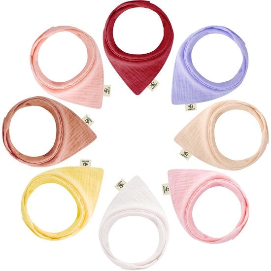 Set di 8 mousseline per babybandana per bambini di 1, 2 e 3 anni, set di 8 sciarpe a forma di triangolo per bambini maschi e femmine, set di 8 sciarpe a colori uniformi per bambine