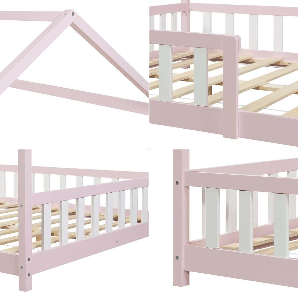 Letto Francese Hesel per Cameretta a Forma di Casetta 140 x 200 cm Rosa [en.casa]