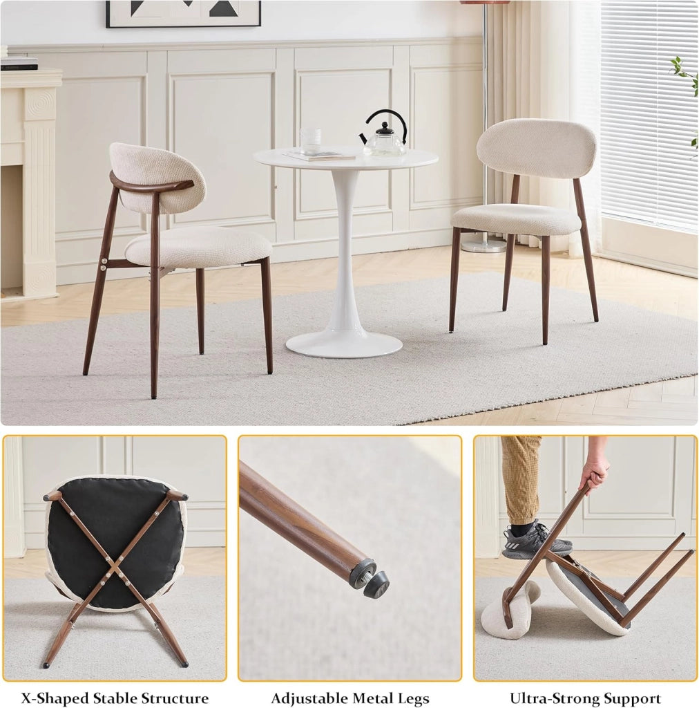 GrandCA HOME Set di 4 Sedie da Pranzo in Stile Medievale, Sedia da Cucina in Lino Beige con Schienale, Gambe in Metallo Effetto Legno Scuro, Adatte per Cucina, Soggiorno e Camera da Letto