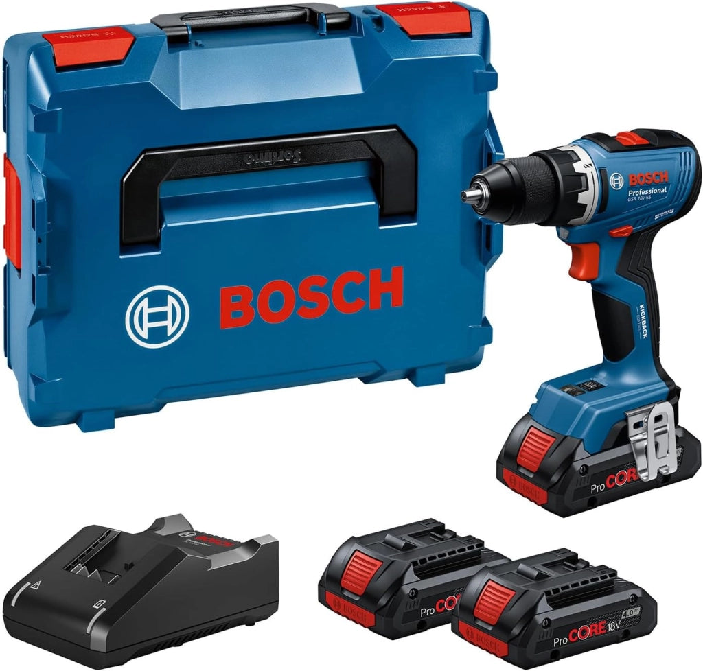 Bosch Professional 18V System Trapano-avvitatore a batteria GSR 18V-65 (motore brushless, lunghezza della testa 166, incl. 2 batterie GBA 4.0Ah, 82AC, L-Case)