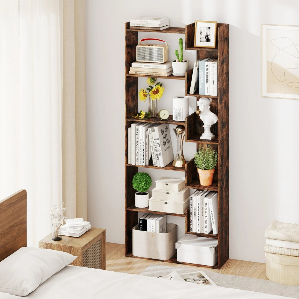 Libreria a 6 ripiani scaffale in legno con 2 kit anti-ribaltamento-Scaffale aperto per esposizione unit¨¤ Marrone