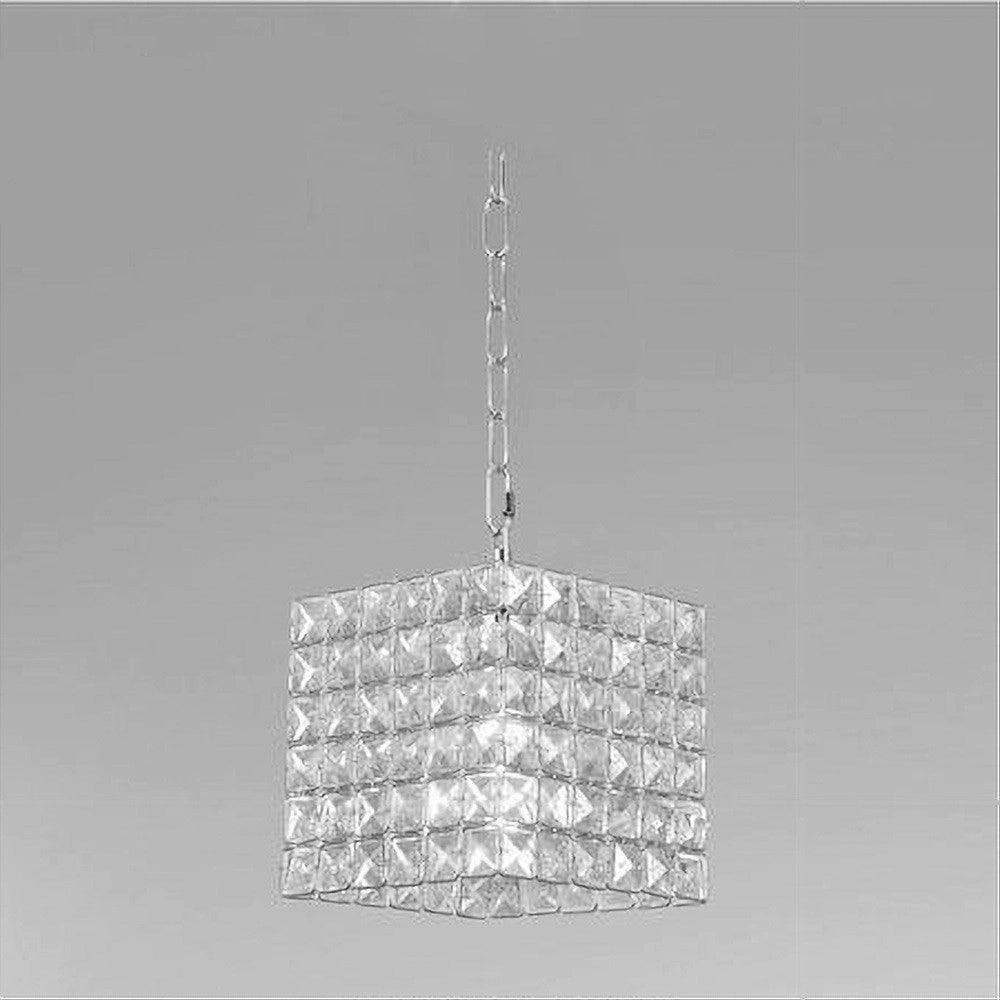 Trade Shop - Lampadario Sospeso Cubo Con Cristalli Lampada Luce E27 Argento Quadrato 32323 -