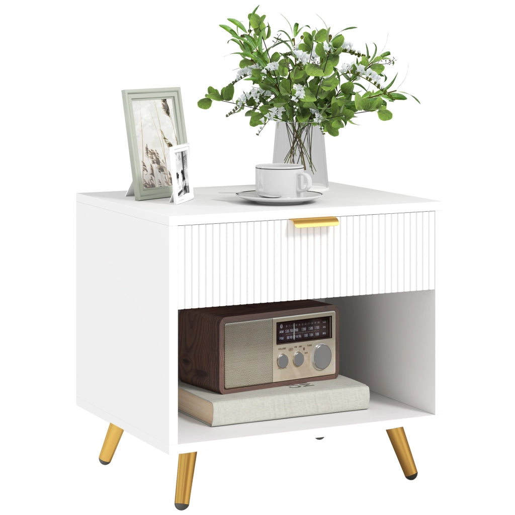 Comodino Moderno con Cassetto e Ripiano ¨C zephmum ¨C Bianco 50x40x47 cm