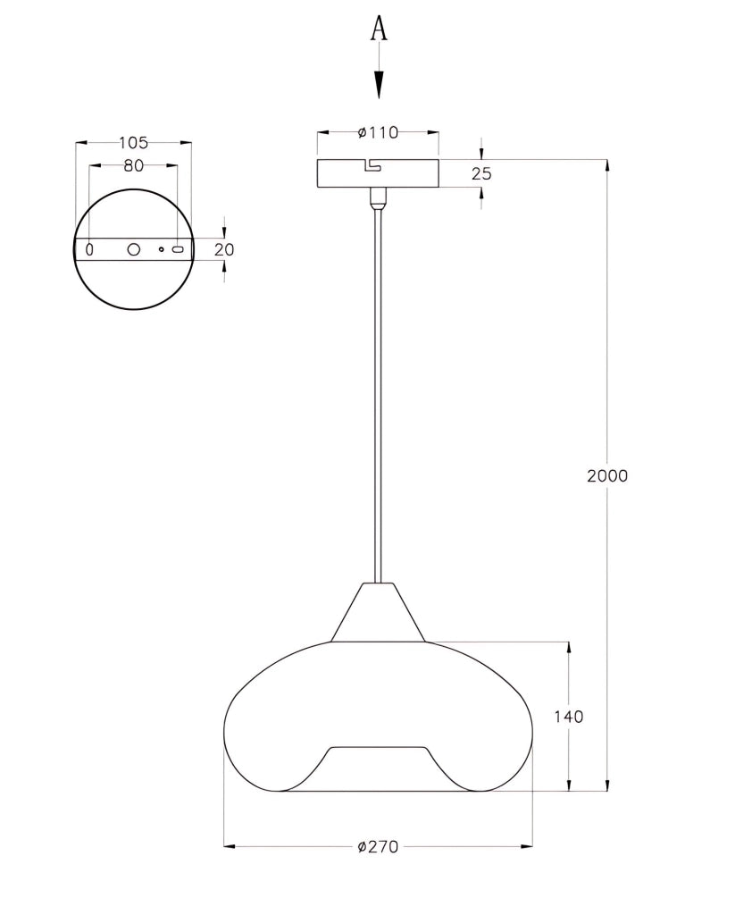 Lampada a Sospensione Ela 27cm in Metallo e Vetro Soffiato Ambra, attacco E27, design moderno ed elegante per illuminazione d'interni