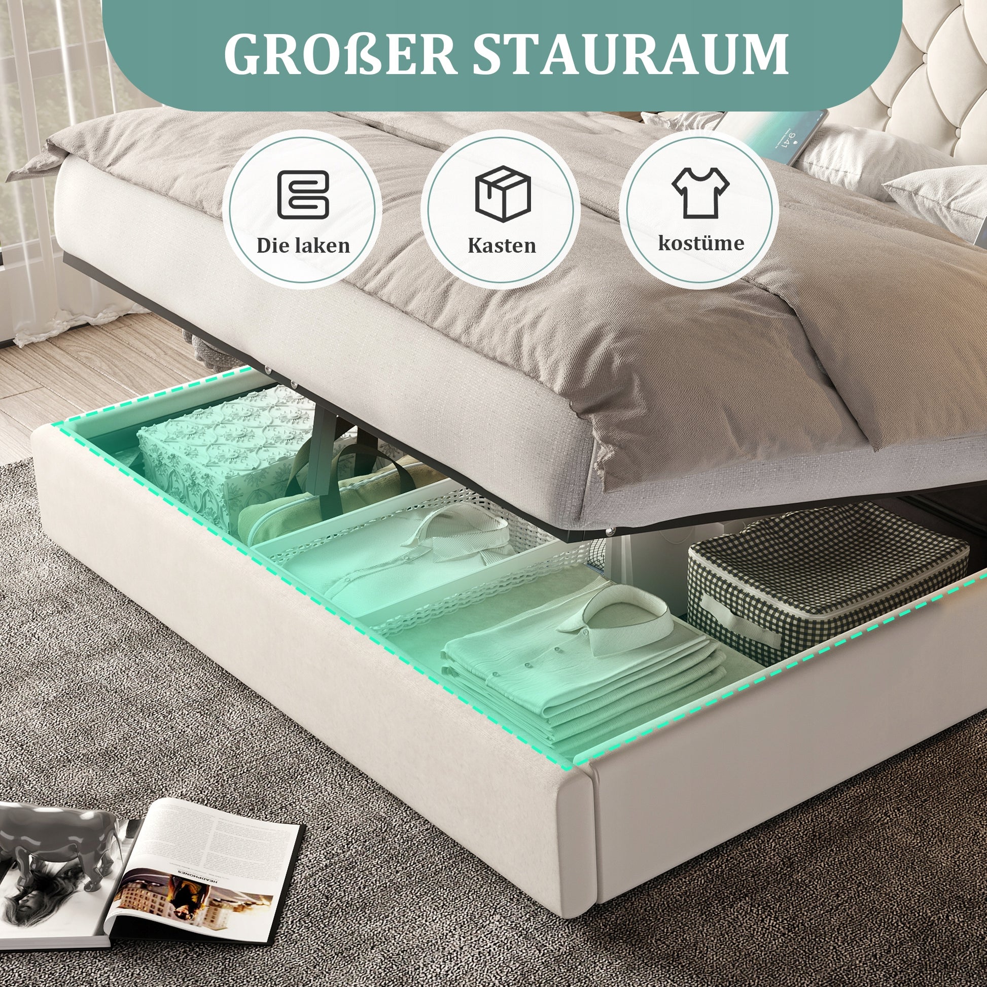 Letto con struttura sollevabile - Xylo - 180x200 - Beige