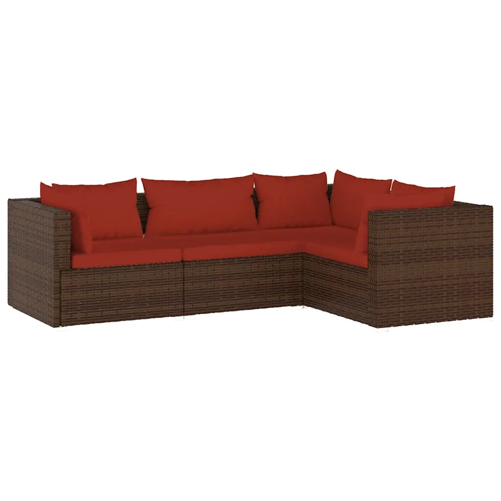 Set Divani da Giardino 4 pz con Cuscini in Polyrattan Marrone 3101675