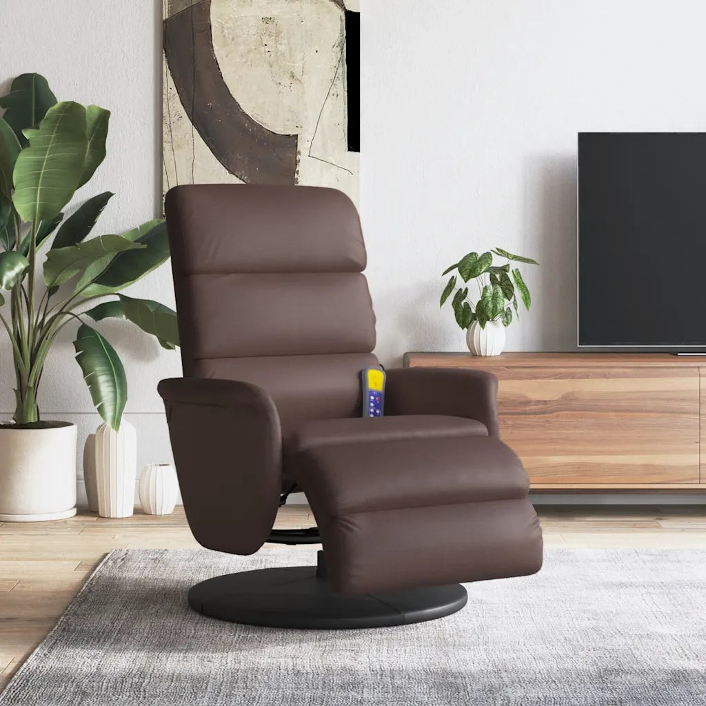 Poltrona | Sedia Relax Reclinabile Massaggio Poggiapiedi Marrone Similpelle