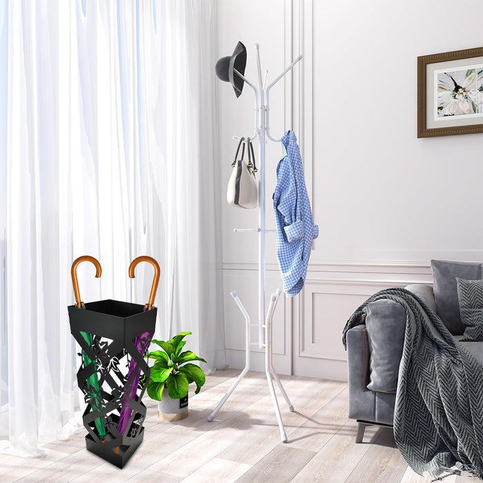 Portaombrelli da Ingresso Design Floreale Quadrato 15,5x15,5x49 cm in Ferro Nero