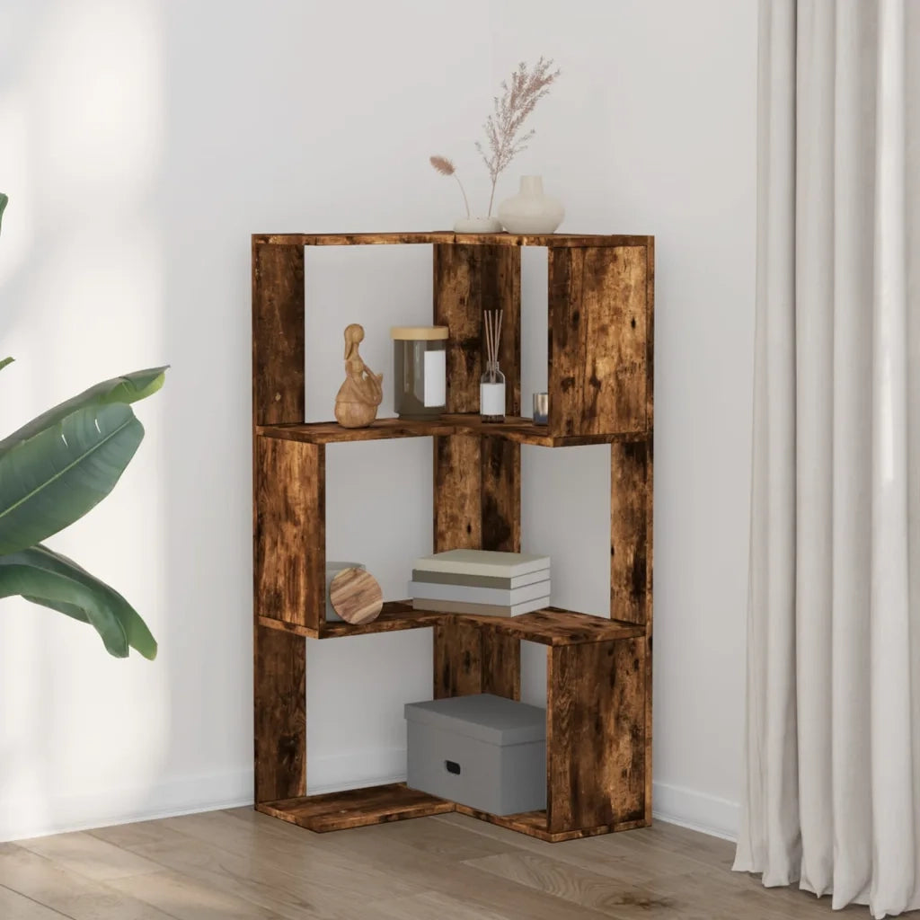 vidaXL Libreria Angolare 3Ripiani Rovere Fumo 50x50x102 cm Multistrato