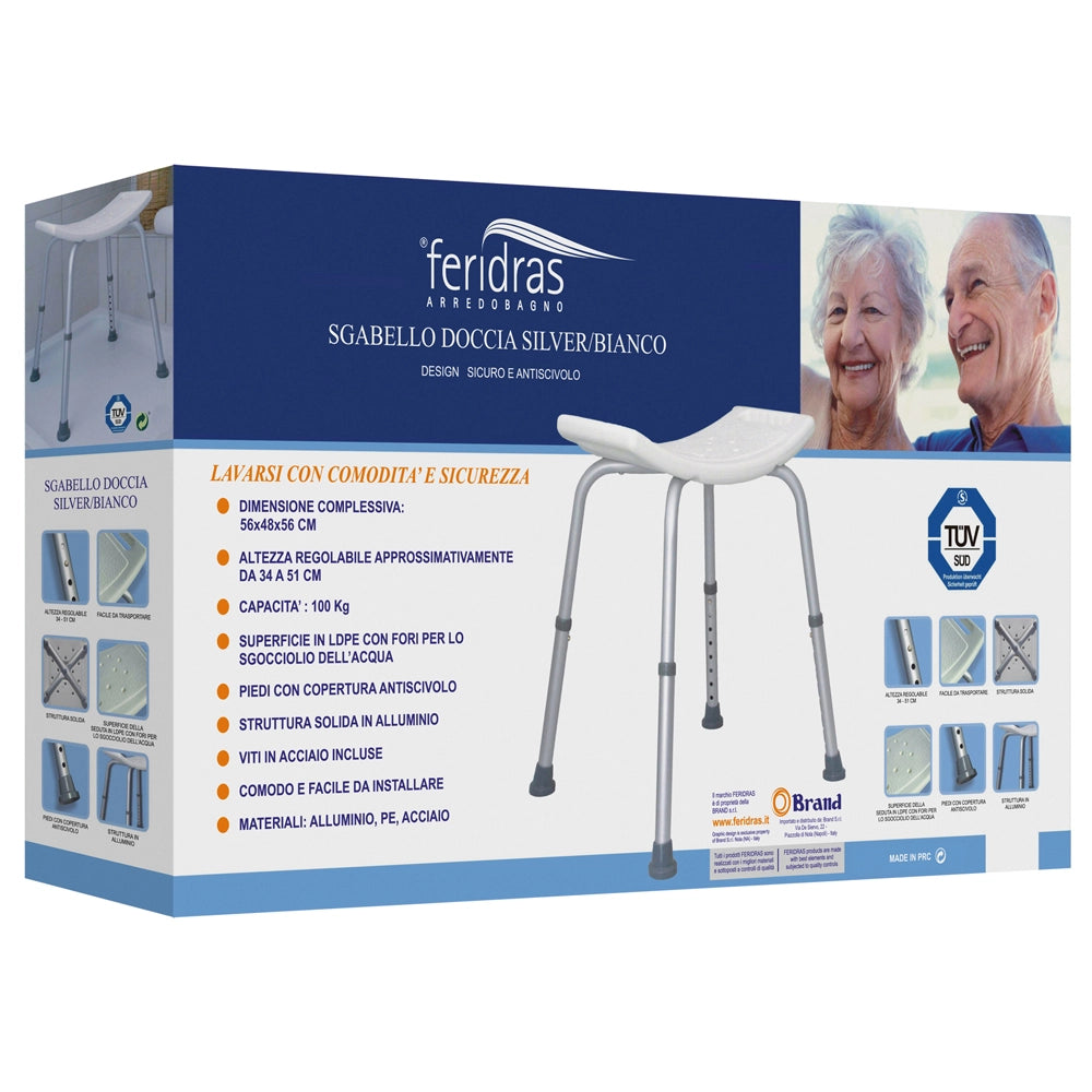 SGABELLO SEDIA DOCCIA COMFORT PER ANZIANI ALTEZZA REGOLABILE 34-51cm FERIDRAS