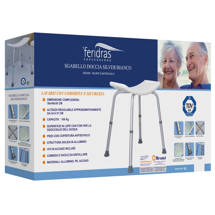 SGABELLO SEDIA DOCCIA COMFORT PER ANZIANI ALTEZZA REGOLABILE 34-51cm FERIDRAS