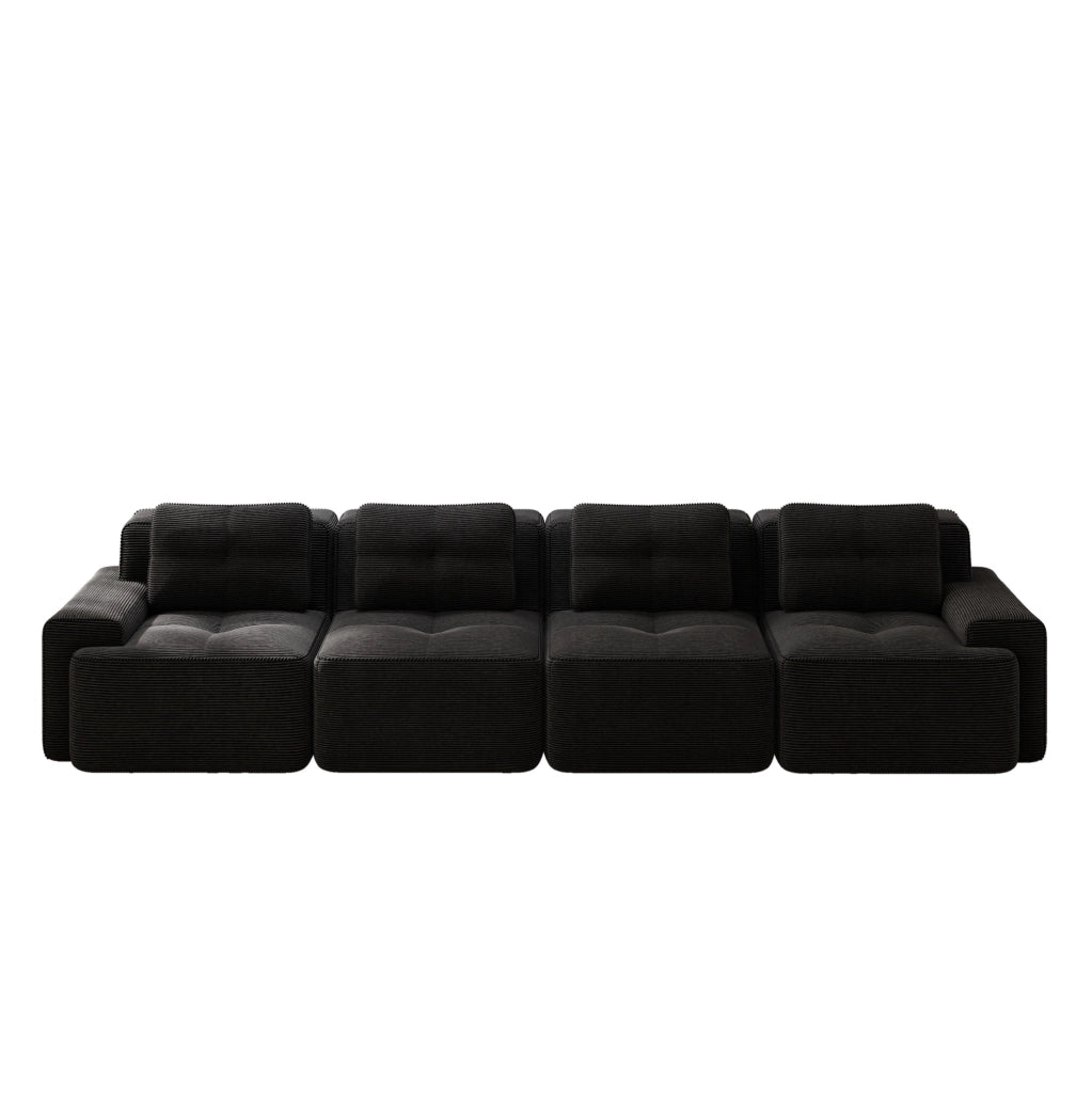 Divano modulare senza montaggio in velluto a coste; nero; 382x104x69 cm