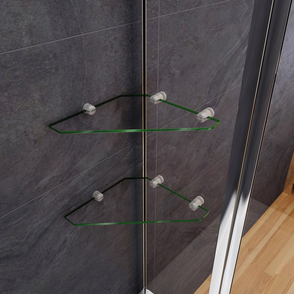 100x140 cm Sopravasca Parete Doccia Per Vasca Girevole 180° Vetro Temperato 6mm Trasparente Inclusi Due Ripiani Maniglia Portasciugamani Telaio Cromo Lucido