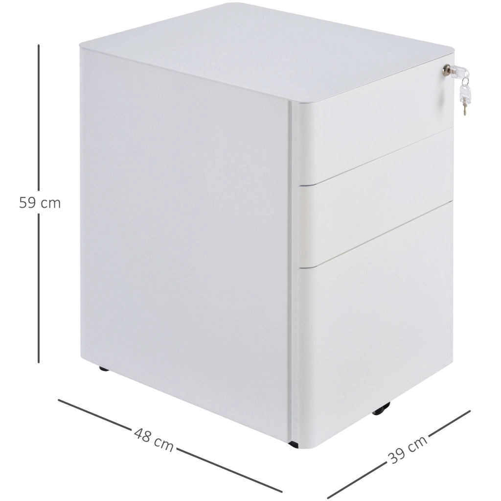 Cassettiera mobile 39x48x59 cm bianca – 3 cassetti, con serratura