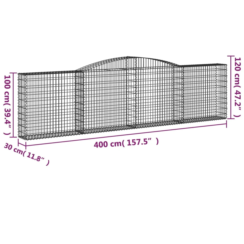 Cestini gabbioni recinzione a gabbia muro di contenimento ad arco 15 pezzi 400 x 30 x 100/120 cm ferro zincato argento 02_0040442