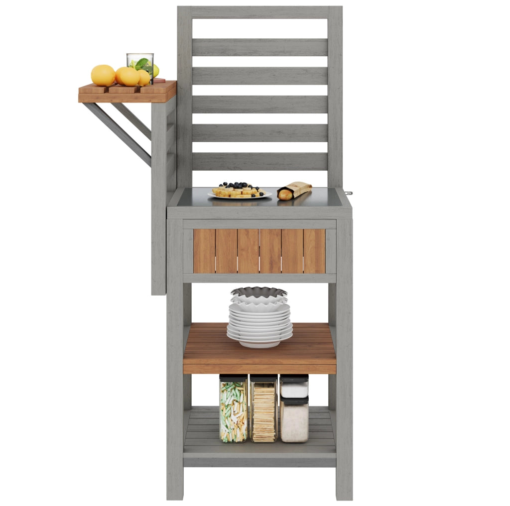 Mobile da esterno multifunzione con lavello a secco e rubinetto; 80 x 51 x 148;5 cm; legno naturale