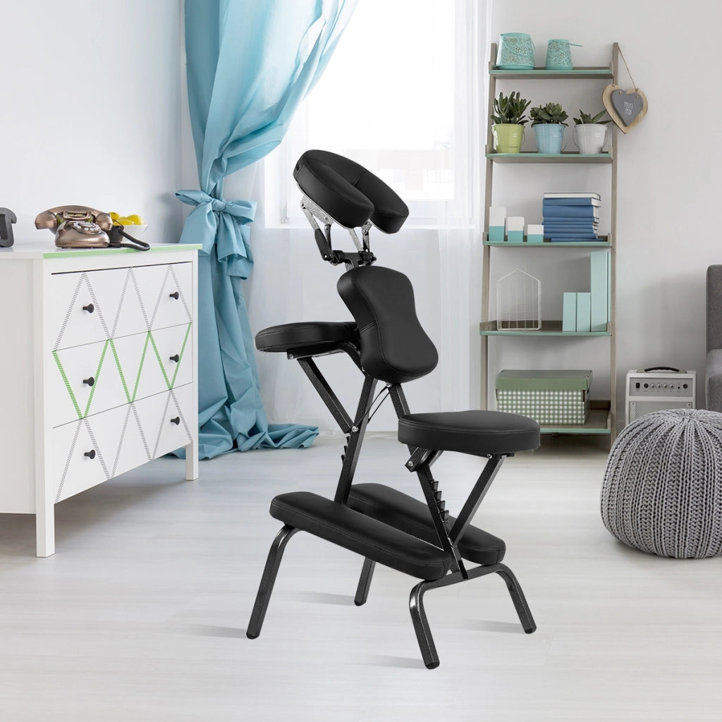 Sedia da massaggio pieghevole e leggera con altezza regolabile e poggiatesta per viaggi tatuaggi e spa 46x75x120cm Nero-Poltrone massaggianti