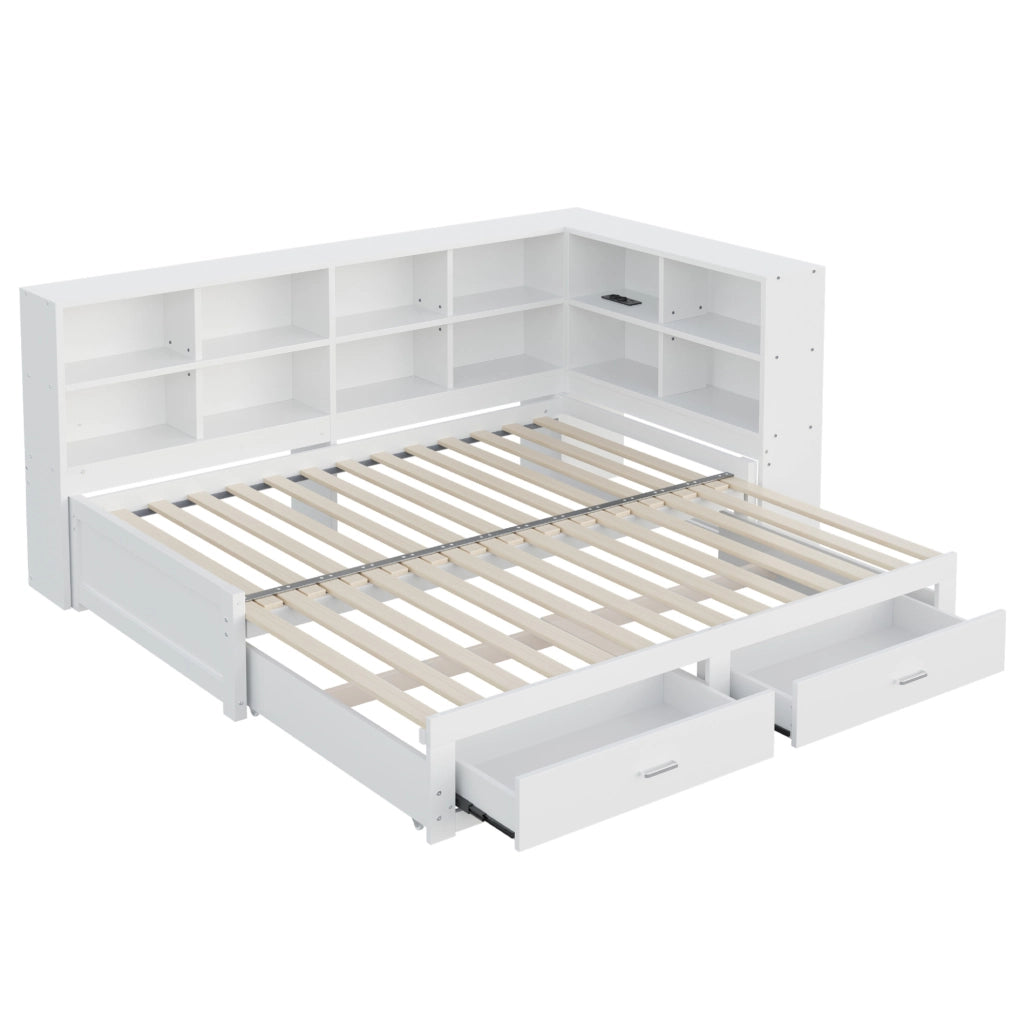 Letto multifunzionale estraibile 90/180x190 cm con contenitore; prese multifunzione; bianco