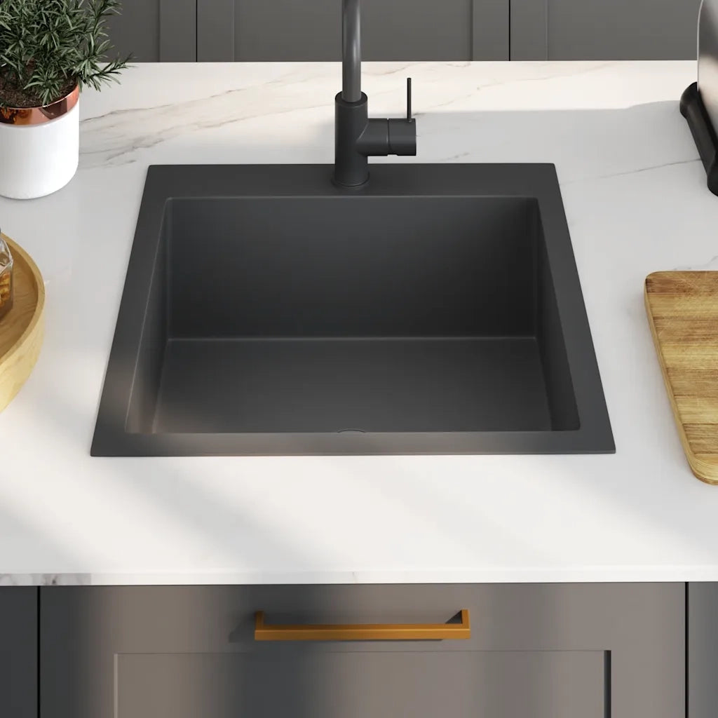 Lavello da Cucina Lavorato a Mano-Lavandino-Lavabo Nero Acciaio Inox 233038