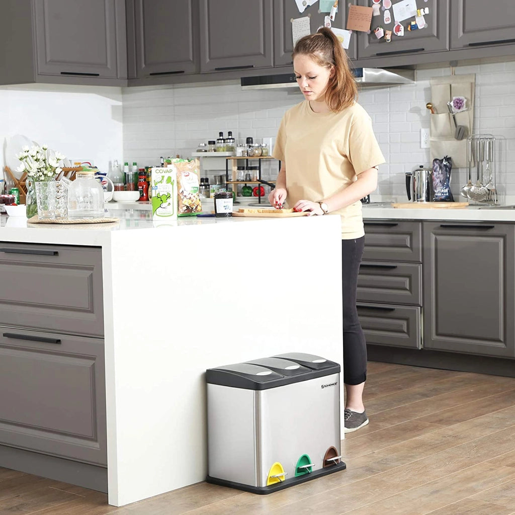 Pattumiera VALORA con 3 contenitori rimovibili, argento LTB24L