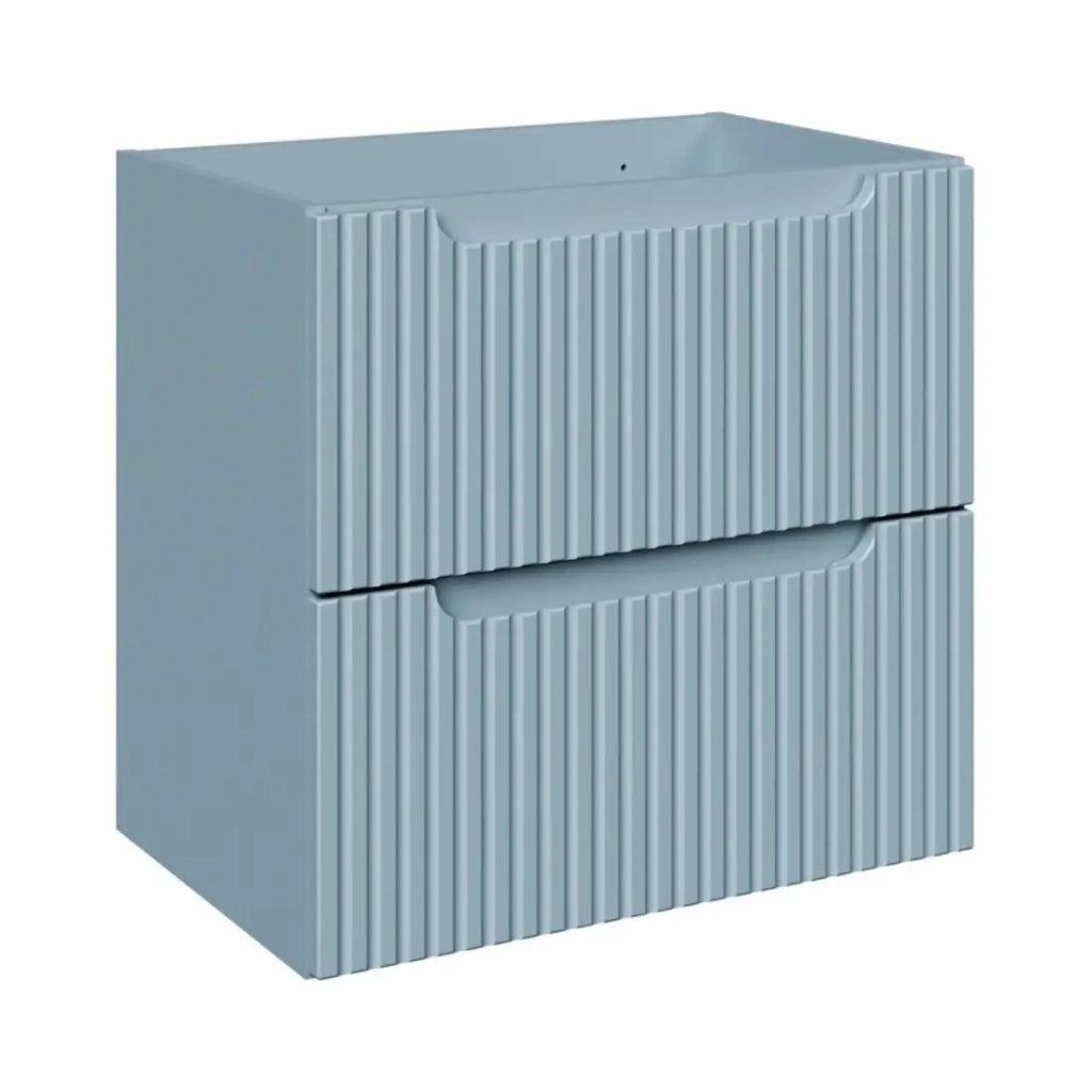 Set bagno sospeso VANO blu denim 60cm: mobile sottolavello con cassetti + lavabo da incasso bianco