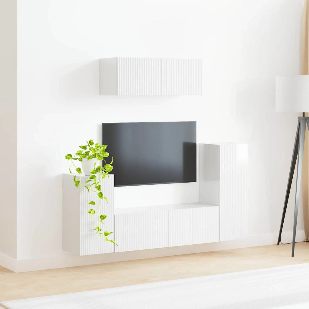 Set mobile TV 4 pcs Bianco Lucido Legno multistrato