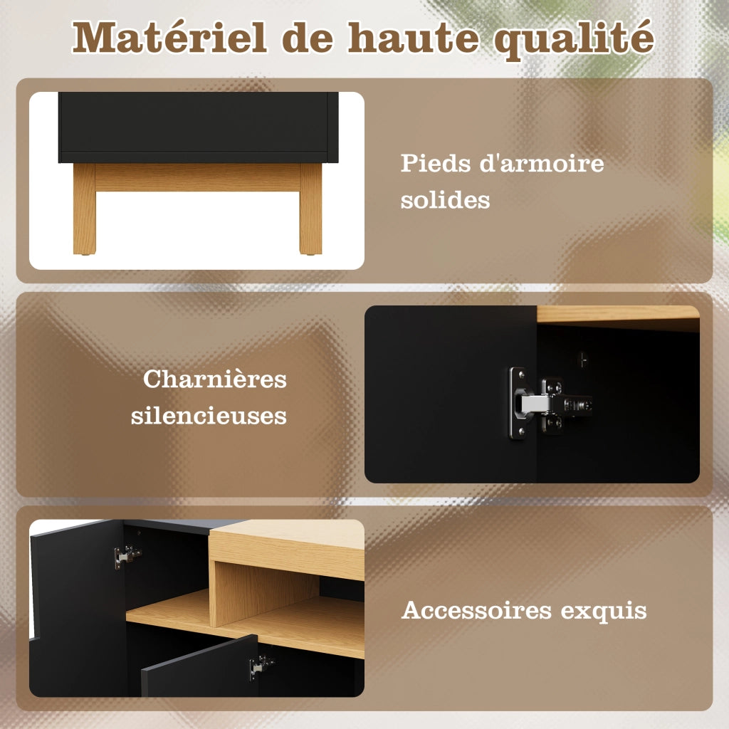 Credenza con 3 Ante e Vano a Giorno; Stile Moderno Minimalista; in Pannello Truciolare; Nero; 120;5??42??96 cm