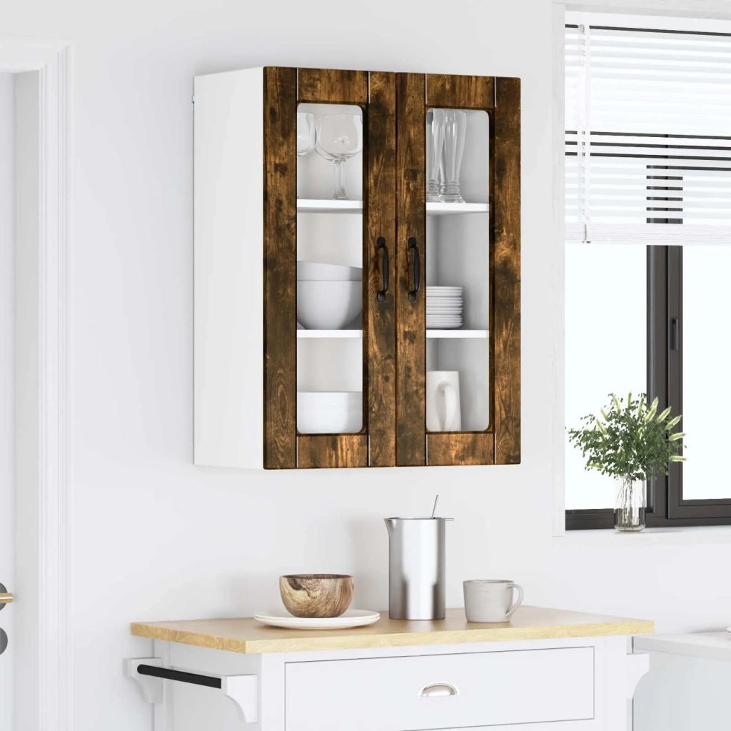 Pensile da cucina | Mobile in vetro da parete PORTO Rovere fum¨¦ 60 x 31 x 80 cm