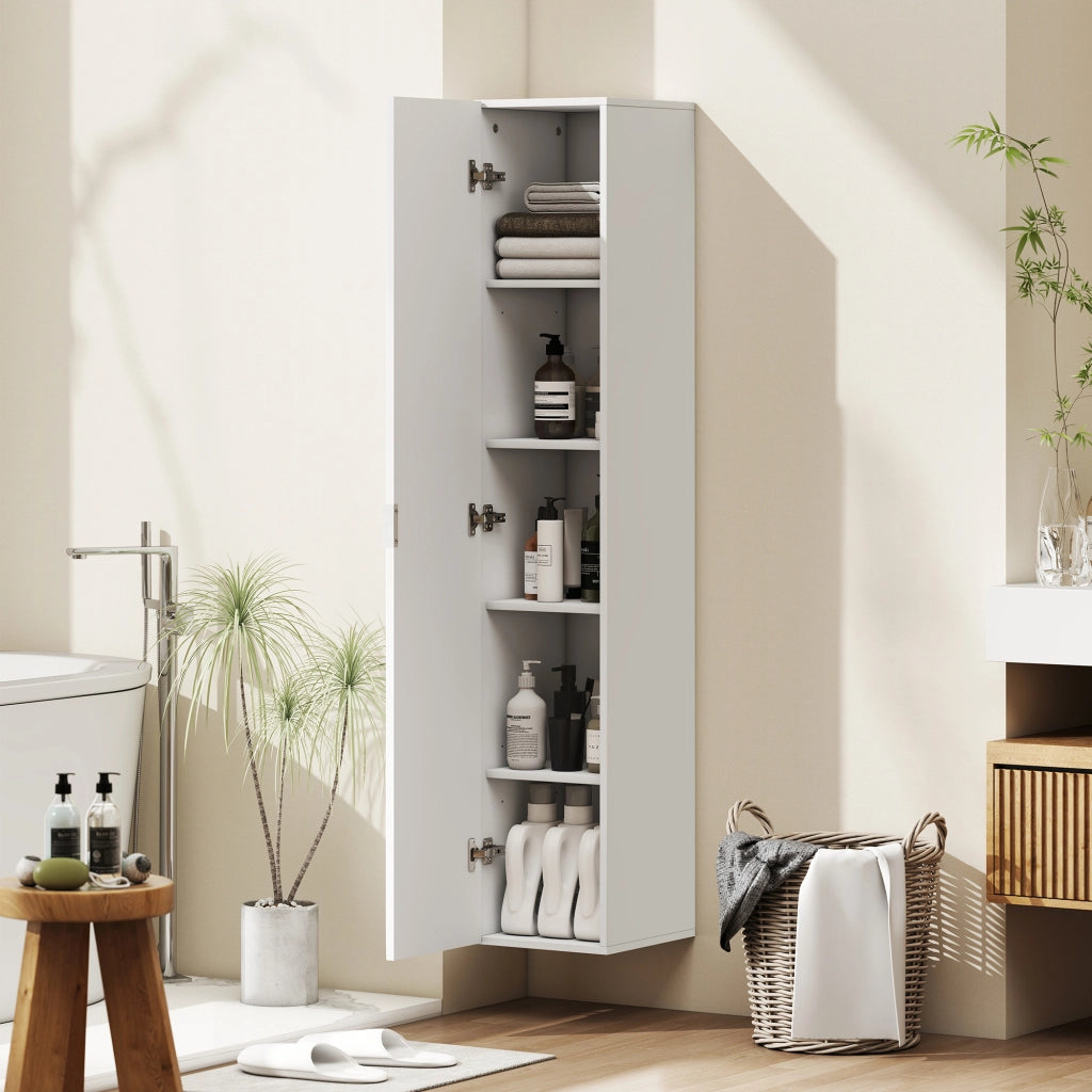 Mobile Bagno Sospeso a Colonna 30x31.5x160 cm con Ripiani Regolabili e Chiusura Soft Close in MDF Bianco
