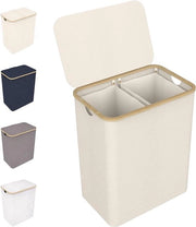 Wastebasket con coperchio - Struttura in bambù - 50L - Beige - Ripiegabile