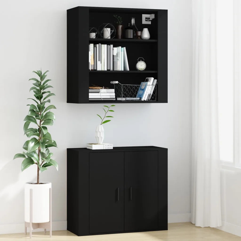 Mobile a Parete Nero 80x33x80 cm in Legno Multistrato 816593