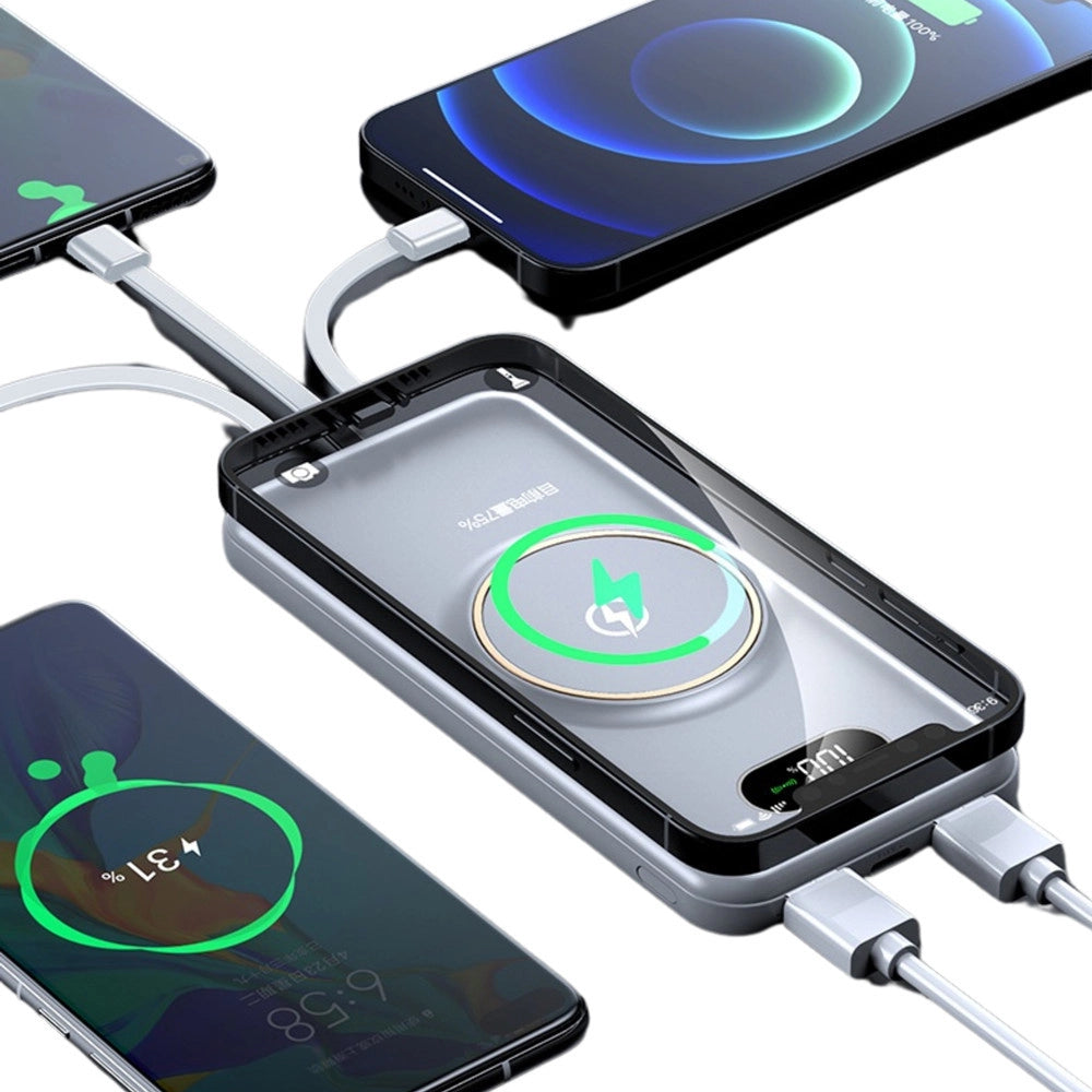 Trade Shop - Power Bank 12000mah Con Ricarica Magnetica Wireless Da 5w Cavi Integrati Multitipo Q-dc22 -