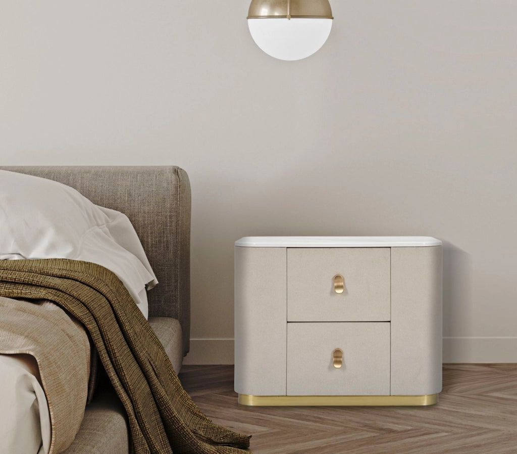 Comodino Beauty 60x47x40 cm in Legno MDF e Metallo Crema/Oro