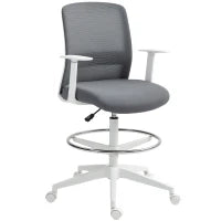 Sedia da Ufficio Girevole in Rete con Poggiapiedi, Supporto Lombare, Schienale e Altezza Regolabile 61,5x57,5x107-121 cm Grigio