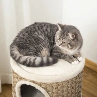 Casetta per Gatti Tiragraffi a Torre 3 Nicchie Corda in Sisal Alga Marina